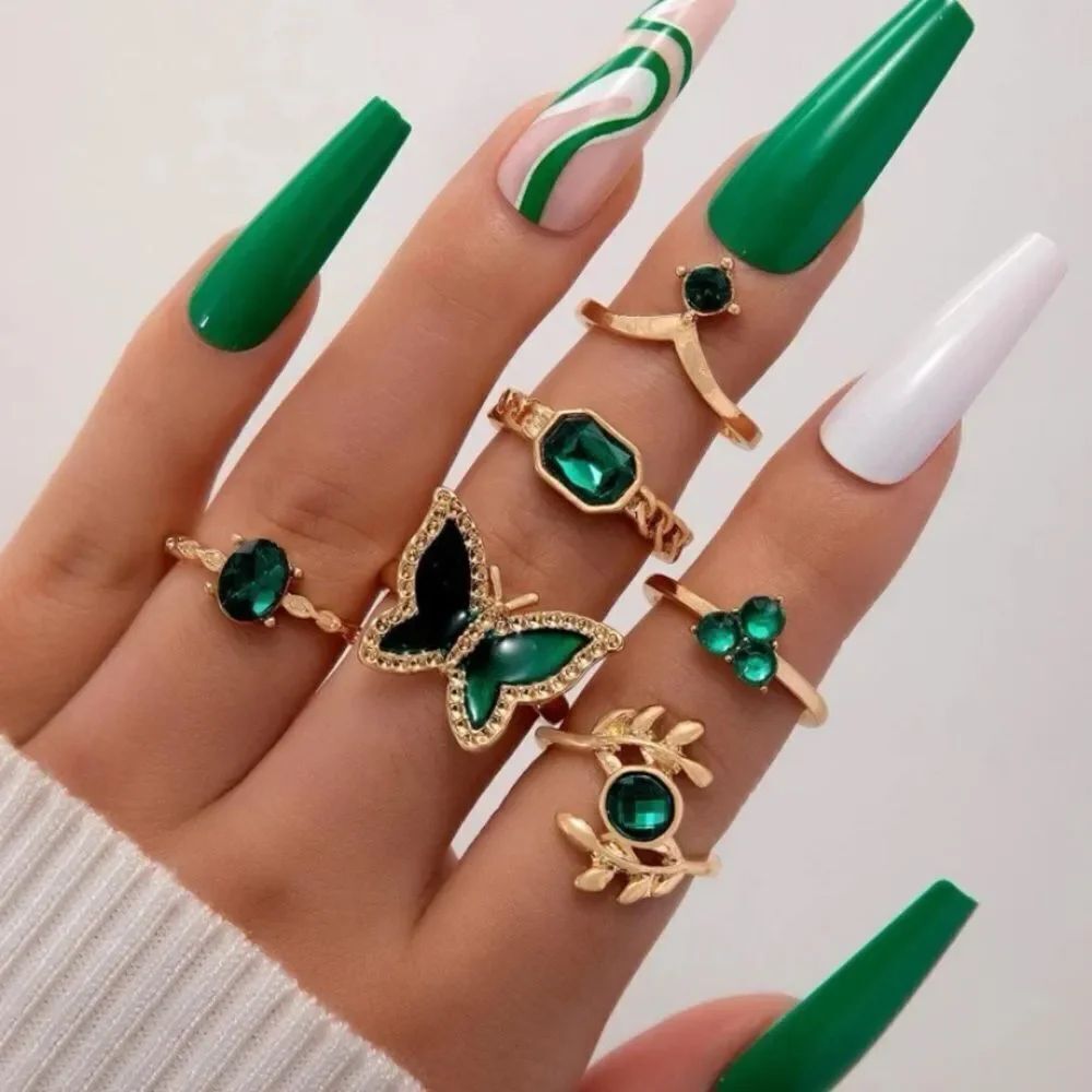 3for$20 HUGE DEAL 6pcs/set Glamorous Rhinestone & Butterfly Decor Ring For Women